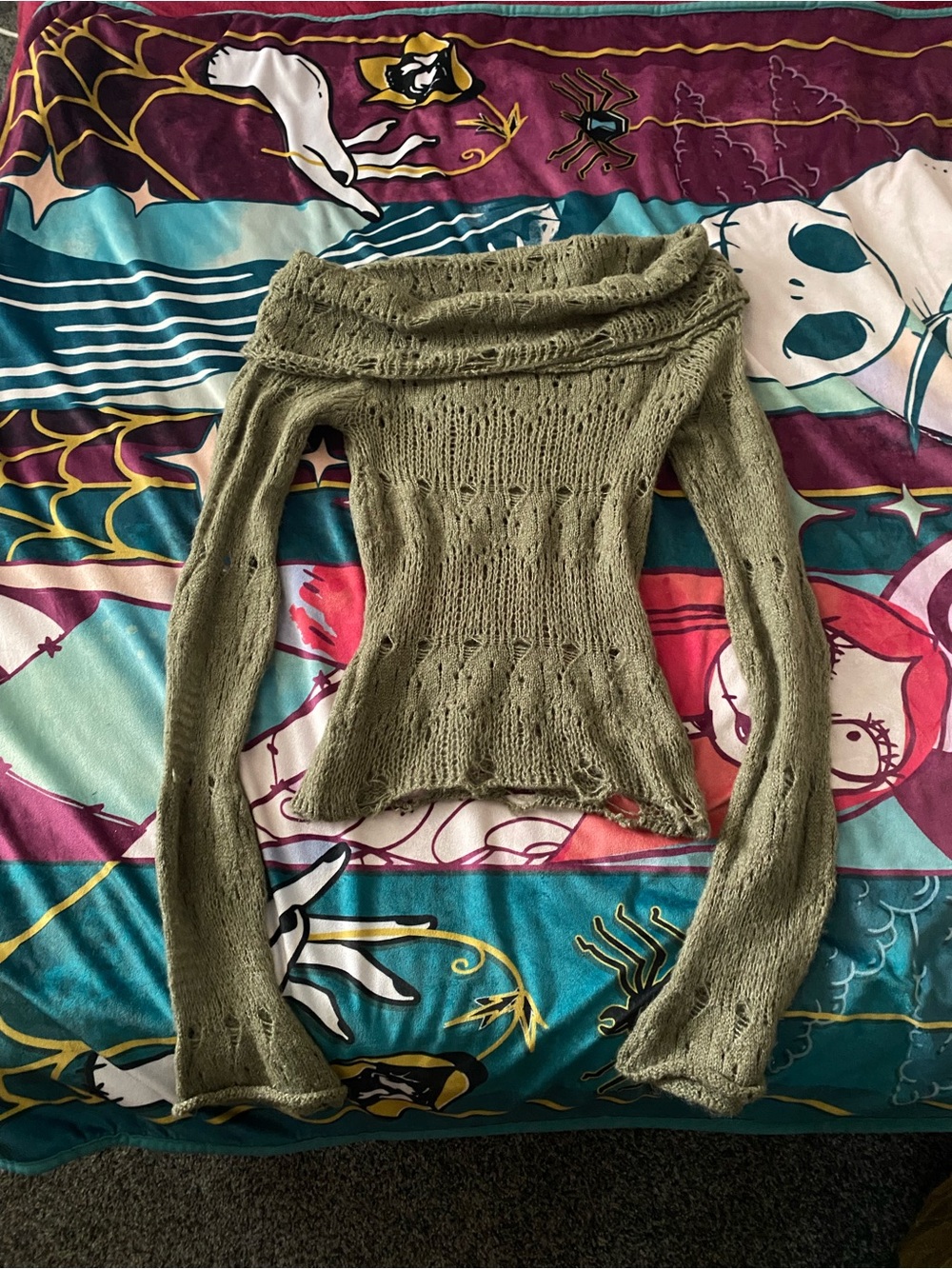 Off the shoulder open knit sweater